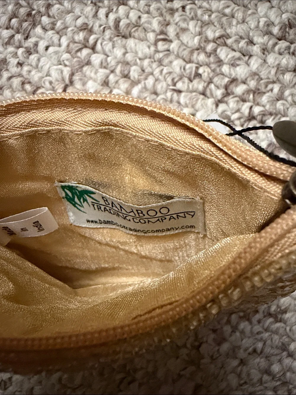 Bamboo Gold Sequin Cocktail Cosmetic Pouch with Pink Bow Motif